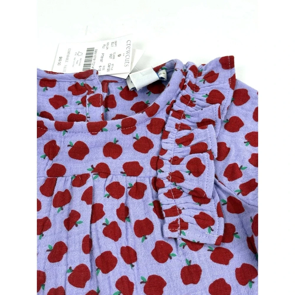 New Crewcuts J Crew Muslin Gauze Ruffle Top Pant Set Girl 6M 12M Apple Print